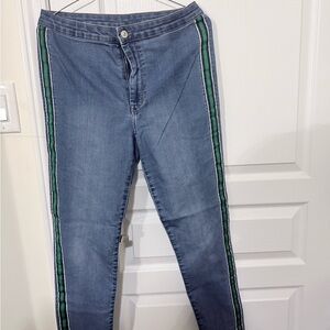 H&M Blue Skinny Jeans with Green Stripe